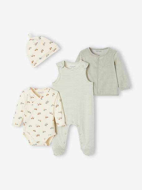 Ensemble naissance body + salopette + bonnet + gilet personnalisable rose+vert d'eau - vertbaudet enfant 