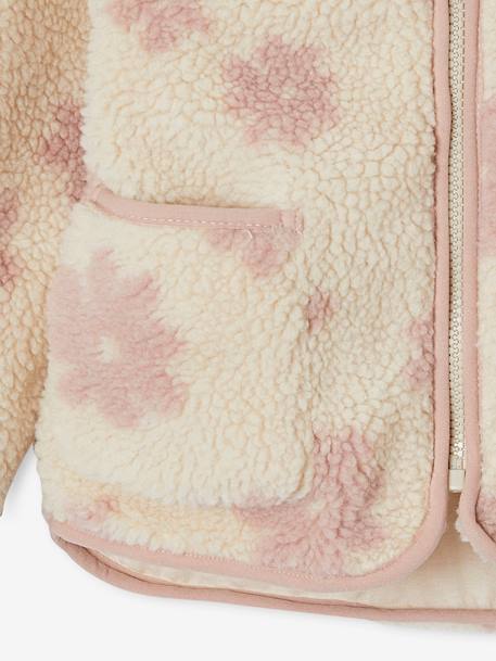 Sherpa vest met capuchon en bloemenprint voor meisjes vanille - vertbaudet enfant 