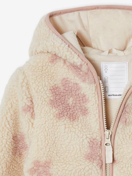 Sherpa vest met capuchon en bloemenprint voor meisjes vanille - vertbaudet enfant 