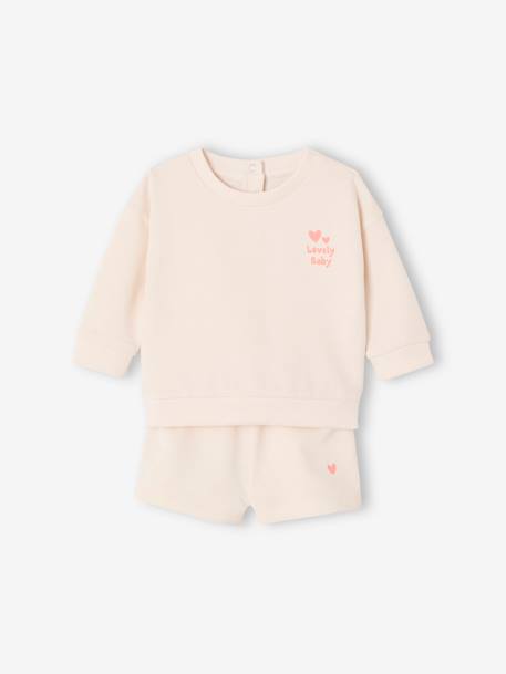 Sweat- en shortset voor baby's ecru - vertbaudet enfant 