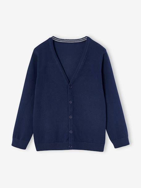 Gebreid vest met V-hals BASICS gemêleerd wit+marineblauw - vertbaudet enfant 
