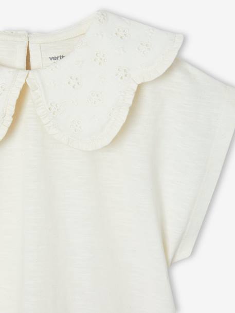 T-shirt fille col brodé fantaisie corail+écru - vertbaudet enfant 