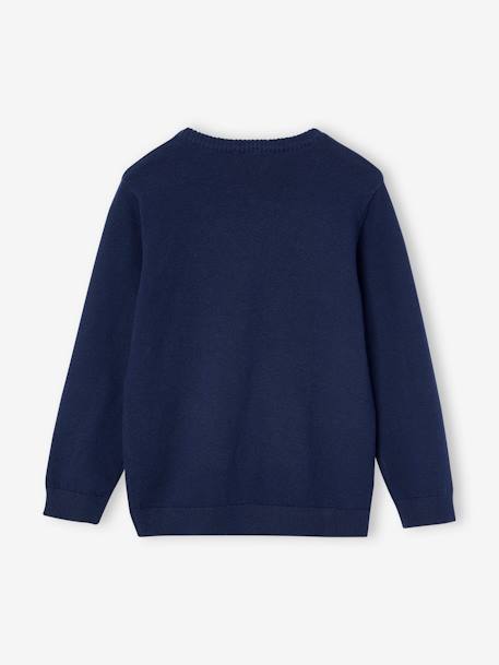 Gebreid vest met V-hals BASICS gemêleerd wit+marineblauw - vertbaudet enfant 