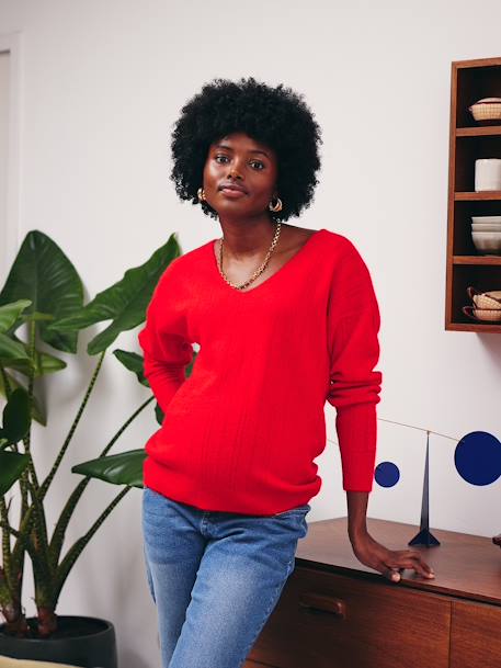 Pull col V grossesse en maille mousseuse fantaisie grenadine+vert anglais - vertbaudet enfant 