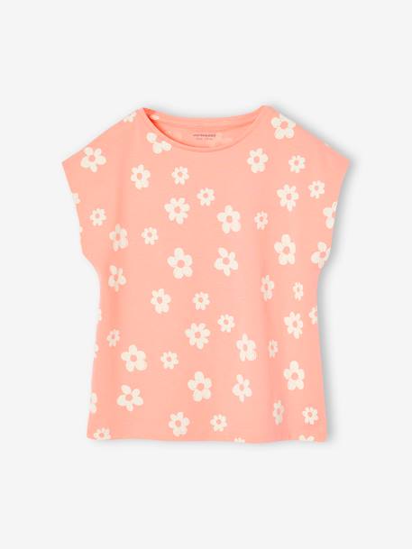 Set van 3 Basics meisjesshirts met korte mouwen grijsblauw+koraal - vertbaudet enfant 