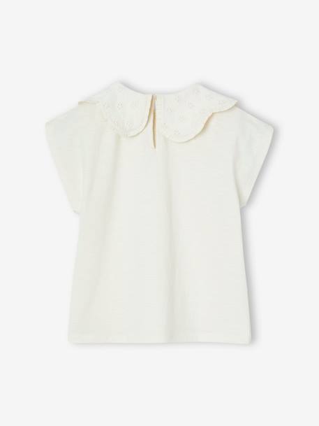T-shirt fille col brodé fantaisie corail+écru - vertbaudet enfant 