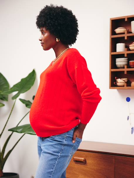 Pull col V grossesse en maille mousseuse fantaisie grenadine+vert anglais - vertbaudet enfant 