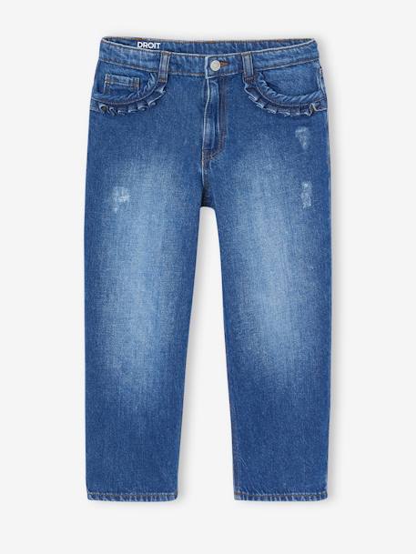 Jean fille droit MorphologiK tour de hanches large bleu foncé+denim bleached+stone - vertbaudet enfant 