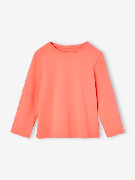 Set van 3 BASICS meisjesshirts met lange mouwen antraciet+groengrijs+koraal+roze (poederkleur) - vertbaudet enfant 