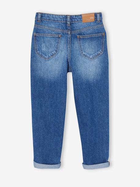 Jean fille droit MorphologiK tour de hanches Fin bleu foncé+denim bleached+stone - vertbaudet enfant 