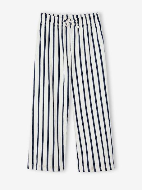 Wijde legging met golvend effect voor meisjes koraal+marineblauw+saliegroen+wit, bedrukt+wit, gestreept+zachtpaars - vertbaudet enfant 