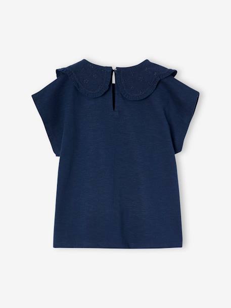 Meisjesshirt met geborduurde kraag ecru+koraal+marineblauw - vertbaudet enfant 