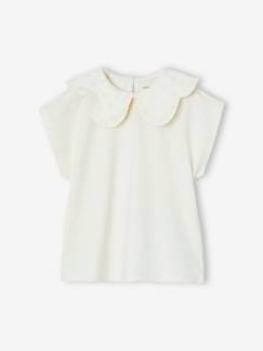 -T-shirt fille col brodé fantaisie 