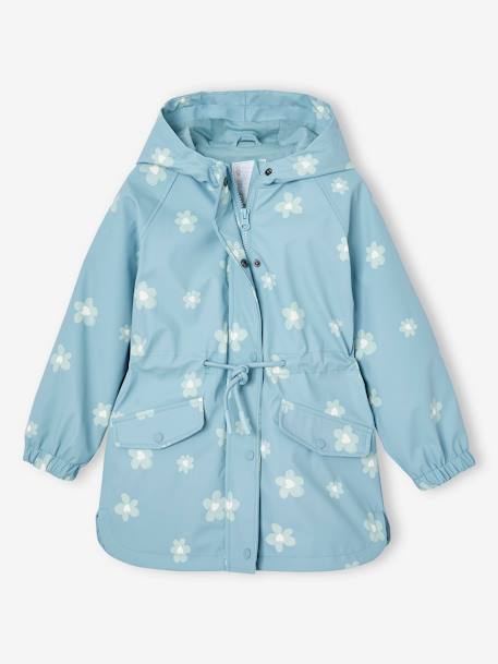Ciré fille à capuche motifs magiques bleu ciel+blush+sauge imprimé - vertbaudet enfant 