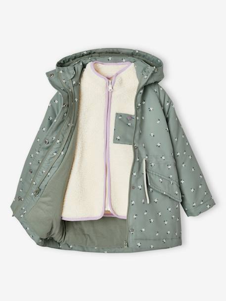 3-in-1 parka voor meisjes groengrijs - vertbaudet enfant 