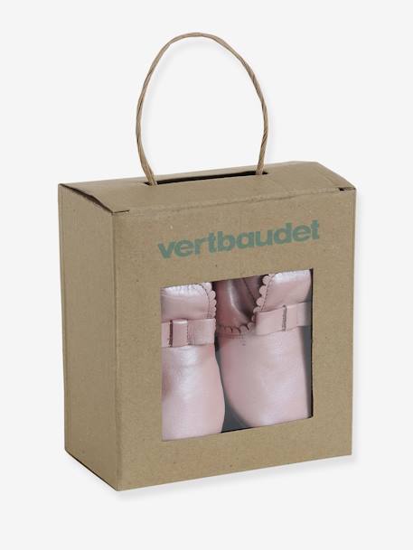 Chaussons élastiqués en cuir souple bébé or+rose - vertbaudet enfant 