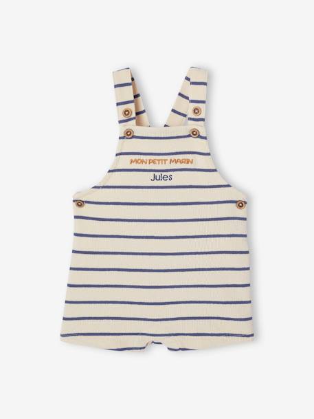 Set van 3 stuks: T-shirt + romper + knuffelbeer voor baby, te personaliseren blauw, gestreept+saliegroen - vertbaudet enfant 