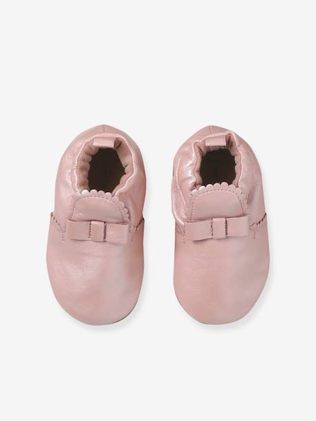 Chaussons élastiqués en cuir souple bébé or+rose - vertbaudet enfant 