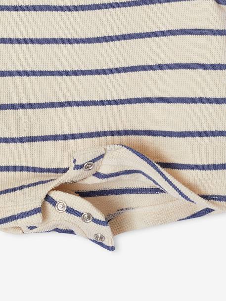 Set van 3 stuks: T-shirt + romper + knuffelbeer voor baby, te personaliseren blauw, gestreept+saliegroen - vertbaudet enfant 