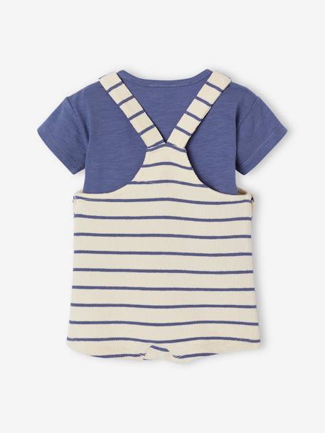 Set van 3 stuks: T-shirt + romper + knuffelbeer voor baby, te personaliseren blauw, gestreept+saliegroen - vertbaudet enfant 