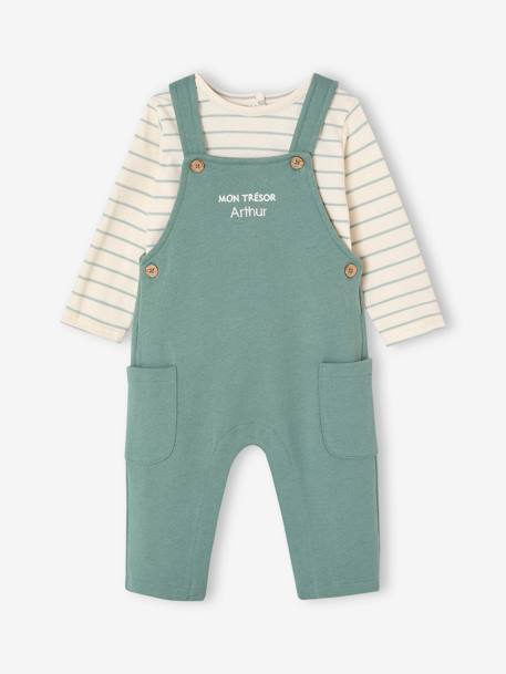 Ensemble bébé T-shirt et salopette en molleton personnalisable caramel+vert émeraude - vertbaudet enfant 