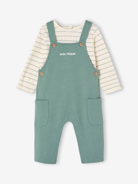 Ensemble bébé T-shirt et salopette en molleton personnalisable caramel+vert émeraude - vertbaudet enfant 
