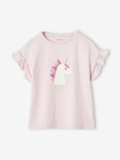 -T-shirt fille motif fantaisie manches courtes volantées