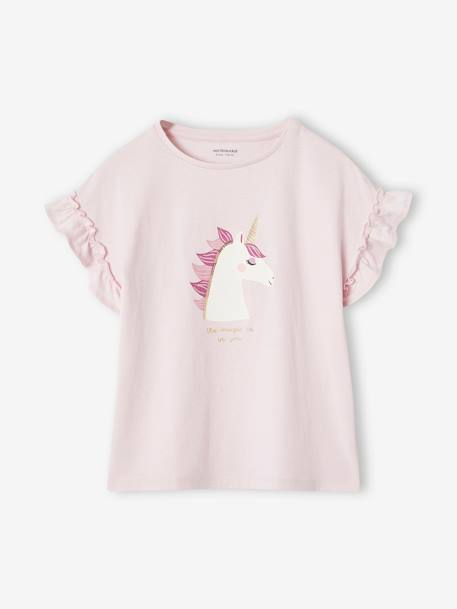 T-shirt fille motif fantaisie manches courtes volantées anthracite+jaune pâle+marine+rose pâle - vertbaudet enfant 