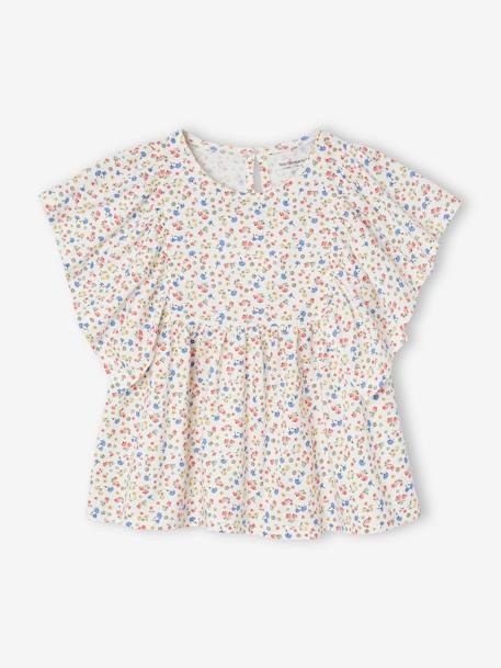 Shirt-blouse voor meisjes met motiefjes ecru+pioenroos - vertbaudet enfant 