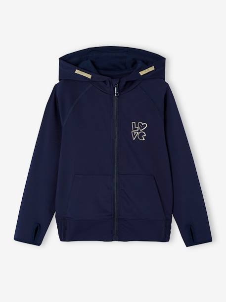 Sportset voor meisjes met hoodie en legging van technisch materiaal marineblauw - vertbaudet enfant 