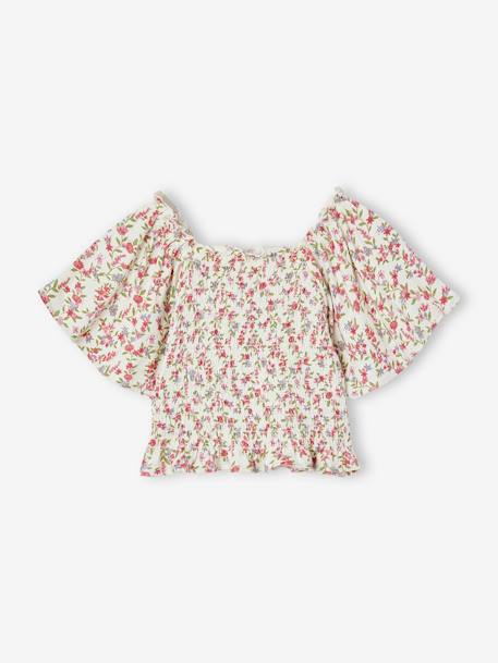 Meisjesshirt met smokwerk en bloemmotief meerkleurig - vertbaudet enfant 