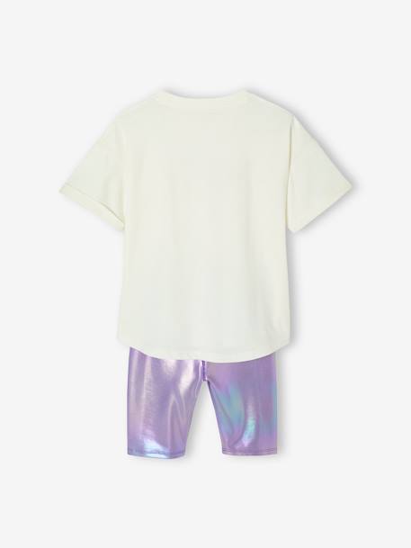 Sportset voor meisjes T-shirt + iriserende kniebroek lila - vertbaudet enfant 