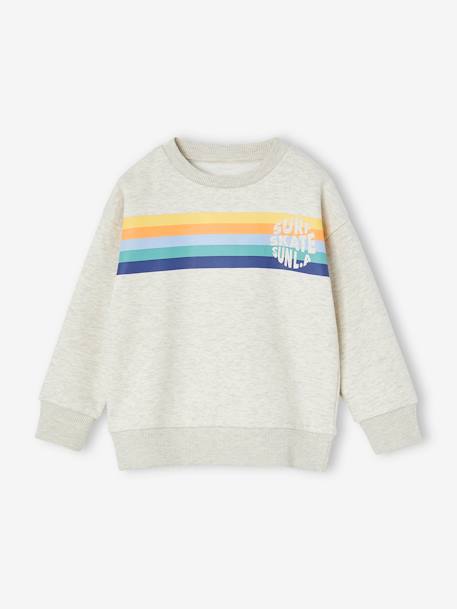 Sweat garçon col rond rayures graphiques blanc chiné+bleu grisé - vertbaudet enfant 
