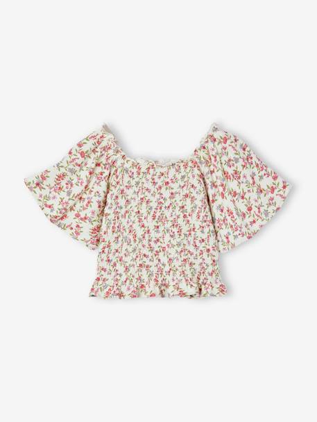 Meisjesshirt met smokwerk en bloemmotief meerkleurig - vertbaudet enfant 
