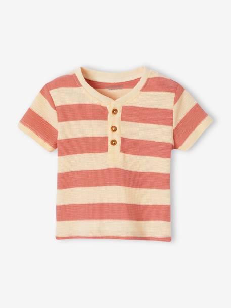 T-shirt met strepen voor baby's in honingraat gebreid terracottategel - vertbaudet enfant 