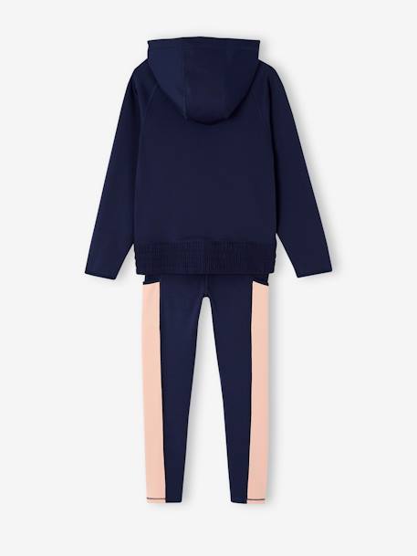 Sportset voor meisjes met hoodie en legging van technisch materiaal marineblauw - vertbaudet enfant 