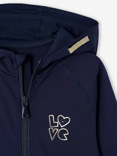 Sportset voor meisjes met hoodie en legging van technisch materiaal marineblauw - vertbaudet enfant 