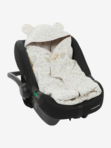 Plaid bébé à capuche en molleton, doublé peluche beige imprimé - vertbaudet enfant 