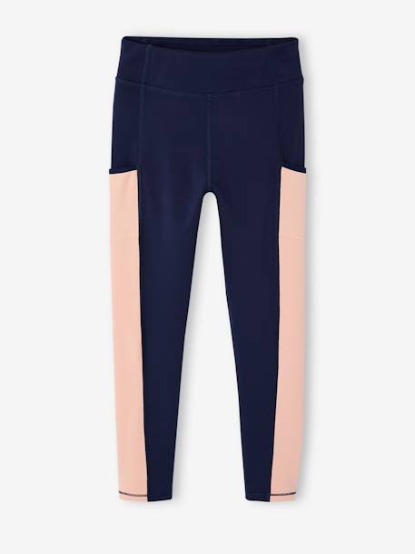 Sportset voor meisjes met hoodie en legging van technisch materiaal marineblauw - vertbaudet enfant 