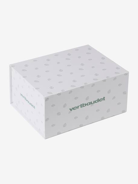 8-delige kraamcadeauset: 1 rammelaar, 1 aankleedkussen, 5 doekjes, 1 etui groen, bedrukt+okergeel+wit, bedrukt - vertbaudet enfant 