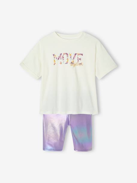 Sportset voor meisjes T-shirt + iriserende kniebroek lila - vertbaudet enfant 