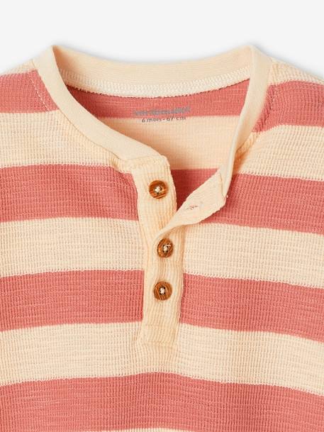 T-shirt met strepen voor baby's in honingraat gebreid terracottategel - vertbaudet enfant 