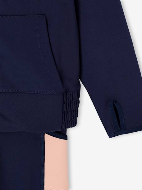Sportset voor meisjes met hoodie en legging van technisch materiaal marineblauw - vertbaudet enfant 