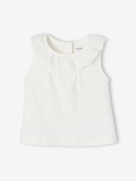 T-shirt voor speciale gelegenheden met geborduurd kraagje voor babymeisjes wit - vertbaudet enfant 