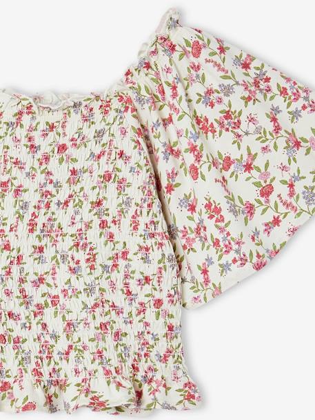 Meisjesshirt met smokwerk en bloemmotief meerkleurig - vertbaudet enfant 