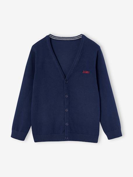 Gebreid vest met V-hals BASICS gemêleerd wit+marineblauw - vertbaudet enfant 