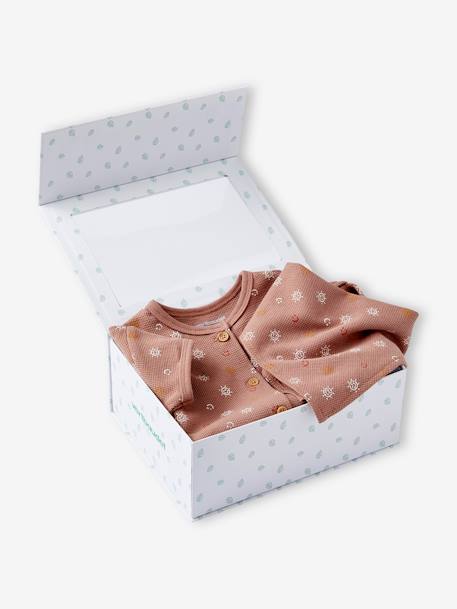 Combinaison bébé et bavoir nid d'abeille coffret cadeau noisette - vertbaudet enfant 