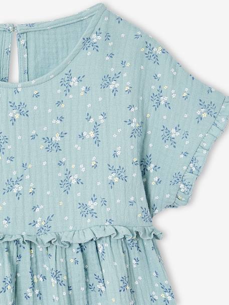 Meisjesblouse met print van katoengaas beige+grijsblauw - vertbaudet enfant 