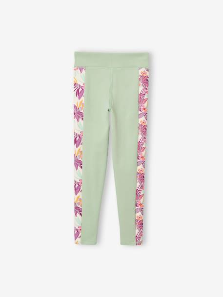 Legging technique sport fille bandes côtés imprimées vert sauge - vertbaudet enfant 