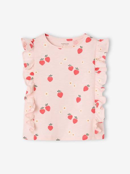 T-shirt met ruches en aardbeimotief lichtroze - vertbaudet enfant 